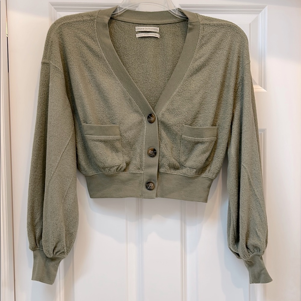 URBAN OUTFITTERS Sage Cropped Cardigan with Balloon Sleeves Size S